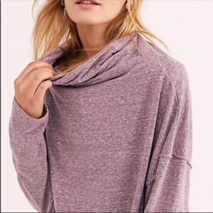 New Free People Bella Vista Thermal Cowl Tunic Fig Purple Oversized Size XS